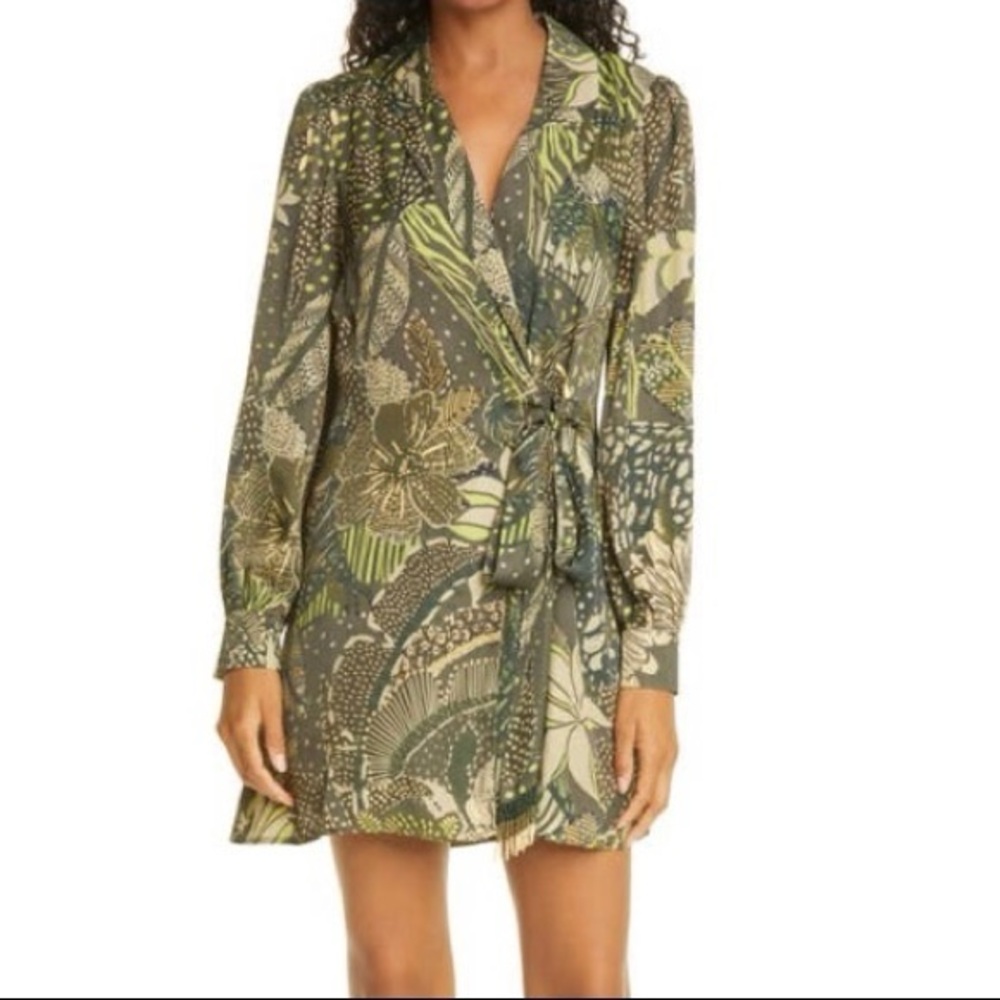 Farm Rio Green Cool Leopard Mini Wrap Dress - Picture 3 of 11